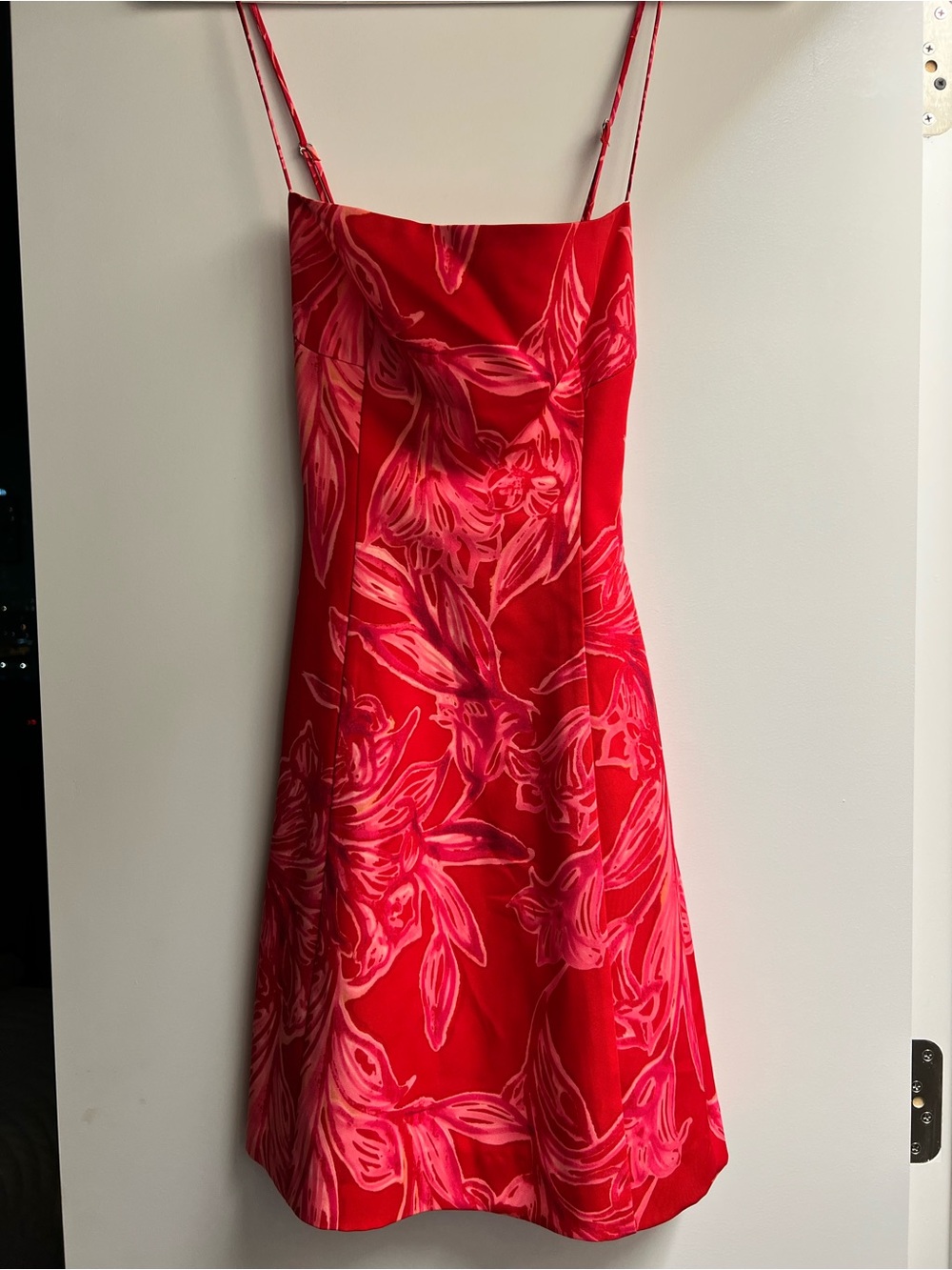 Zara Red and Pink Floral Slip Mini Dress